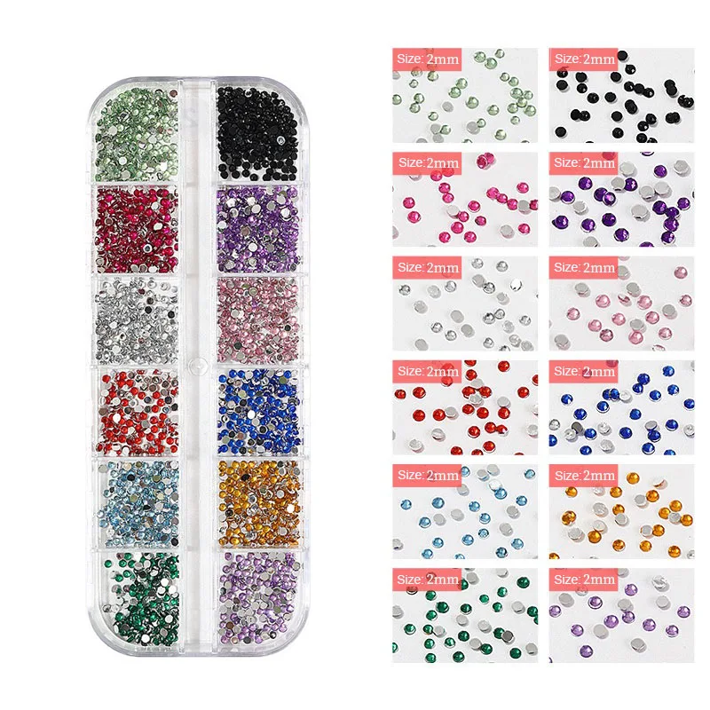 Nouveau 12 grilles cristal scintillant Nail Art strass à dos plat-pierres précieuses pour la décoration-ornes ongles sacs de maquillage SZZS05