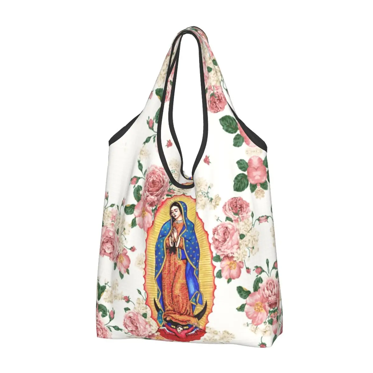 Reusable Virgin Of Guadalupe Shopping Bag Women Tote Bag Portable Mexico Catholic Virgin Mary Grocery Shopper Bags