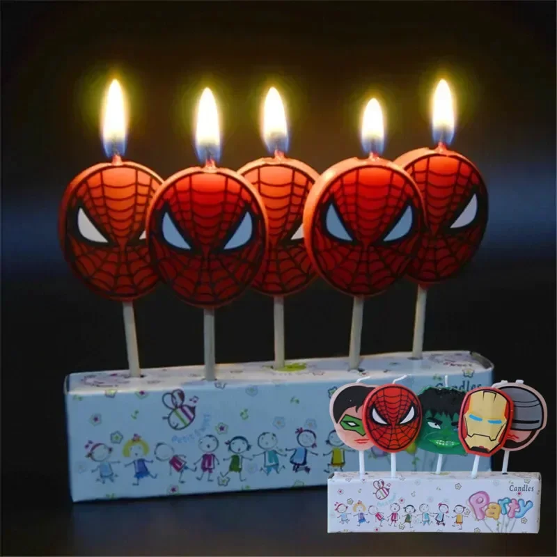 5 unids/set de velas de Marvel Spiderman, figuras de Anime, decoración para fiesta de cumpleaños para niños, velas temáticas de Hulk, regalo de ducha para niños