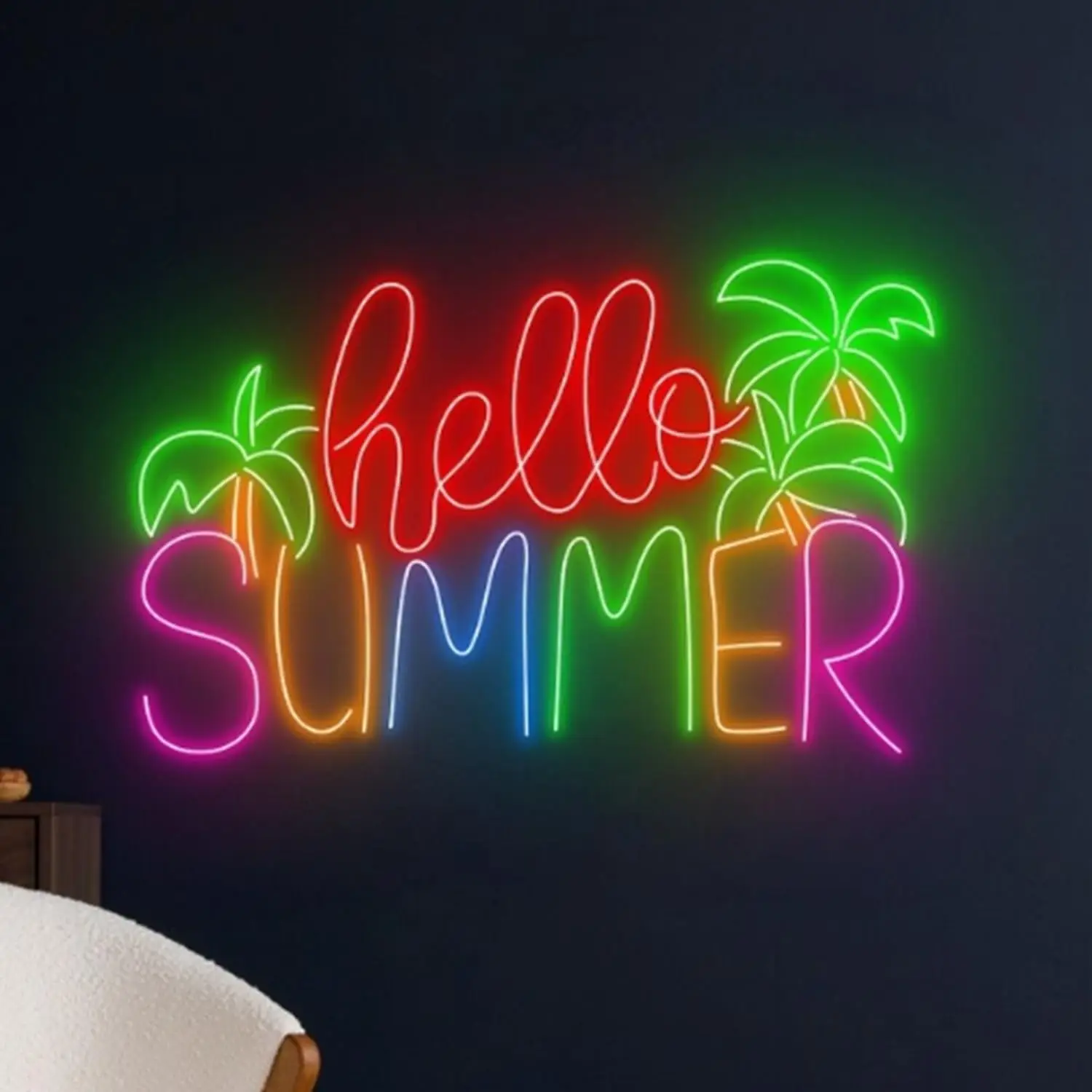 Large Hello Summer Neon Sign Acrylic Dimmable Reusable Led Light for Bar Hotel Restaurant Office Bedroom Decoration Gift