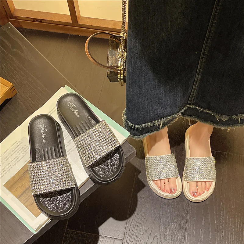 Diamond Platform Wedge Sandals 2024 Summer Slippers Women\'S Fashion Flat Slippers Ladies Shoes Sapatos Feminino Chanclas