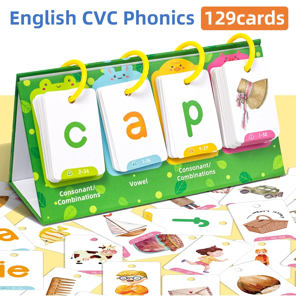 Kids English Phonics Learning Cards Desk Calendar Flip Cards Learning Aids Word Spelling Montessori Education Toy for Perschool