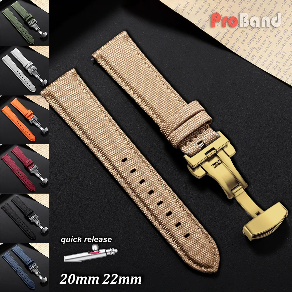 

For Omega for Seiko 20mm 22mm Business Sailcloth Watch Strap Waterproof Khaki Nylon Quick Release Watchband Men Women Bracelets