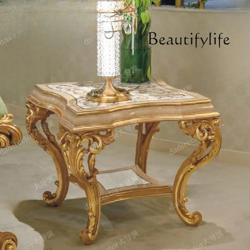 European luxury shell parquet coffee table carved French court living room solid wood tea table