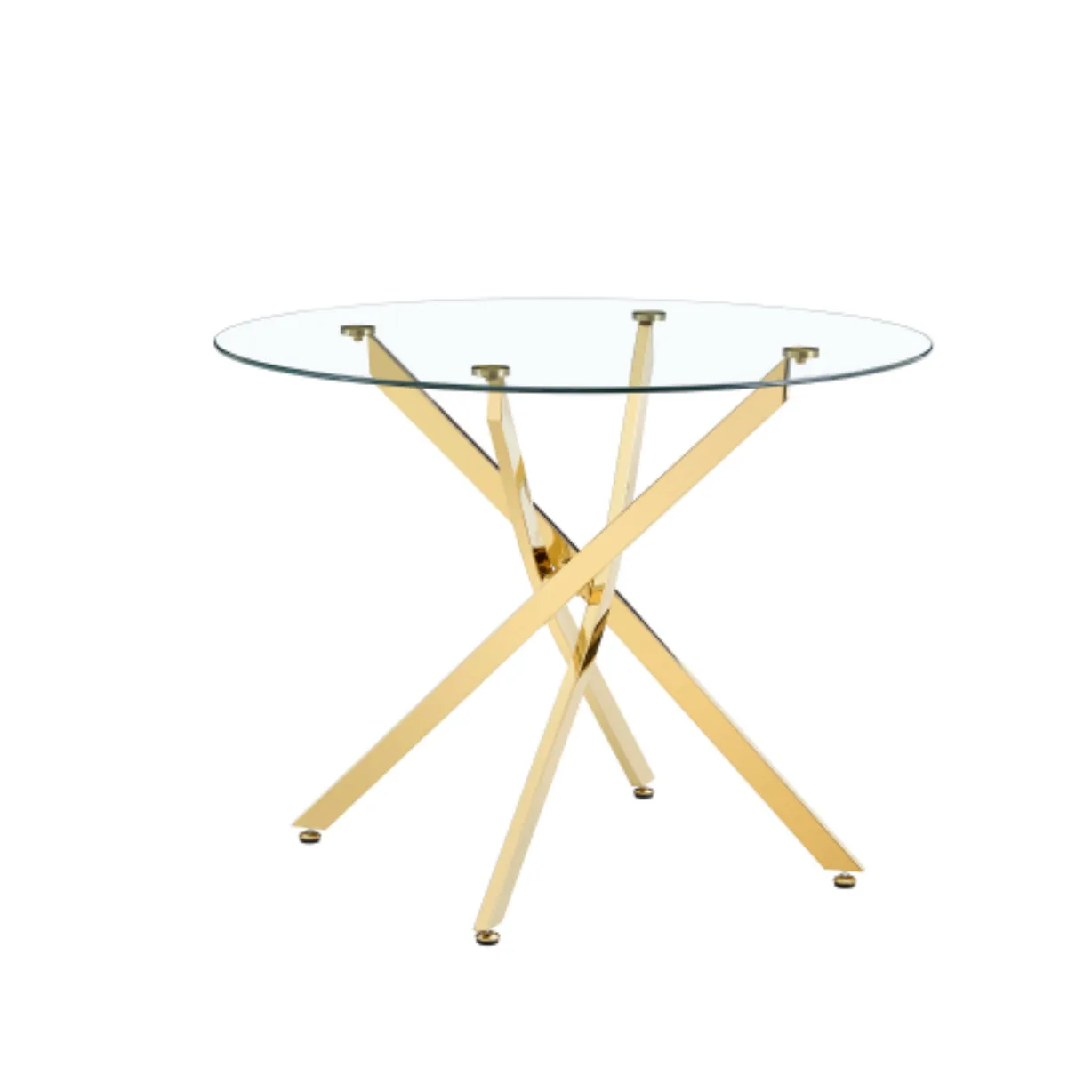 Mesa de Comedor Redonda de Diseño Lujoso de 88 cm, Vidrio Templado con Marco de Metal Dorado, Moderna para 2-4 Personas, Espacio Pequeño