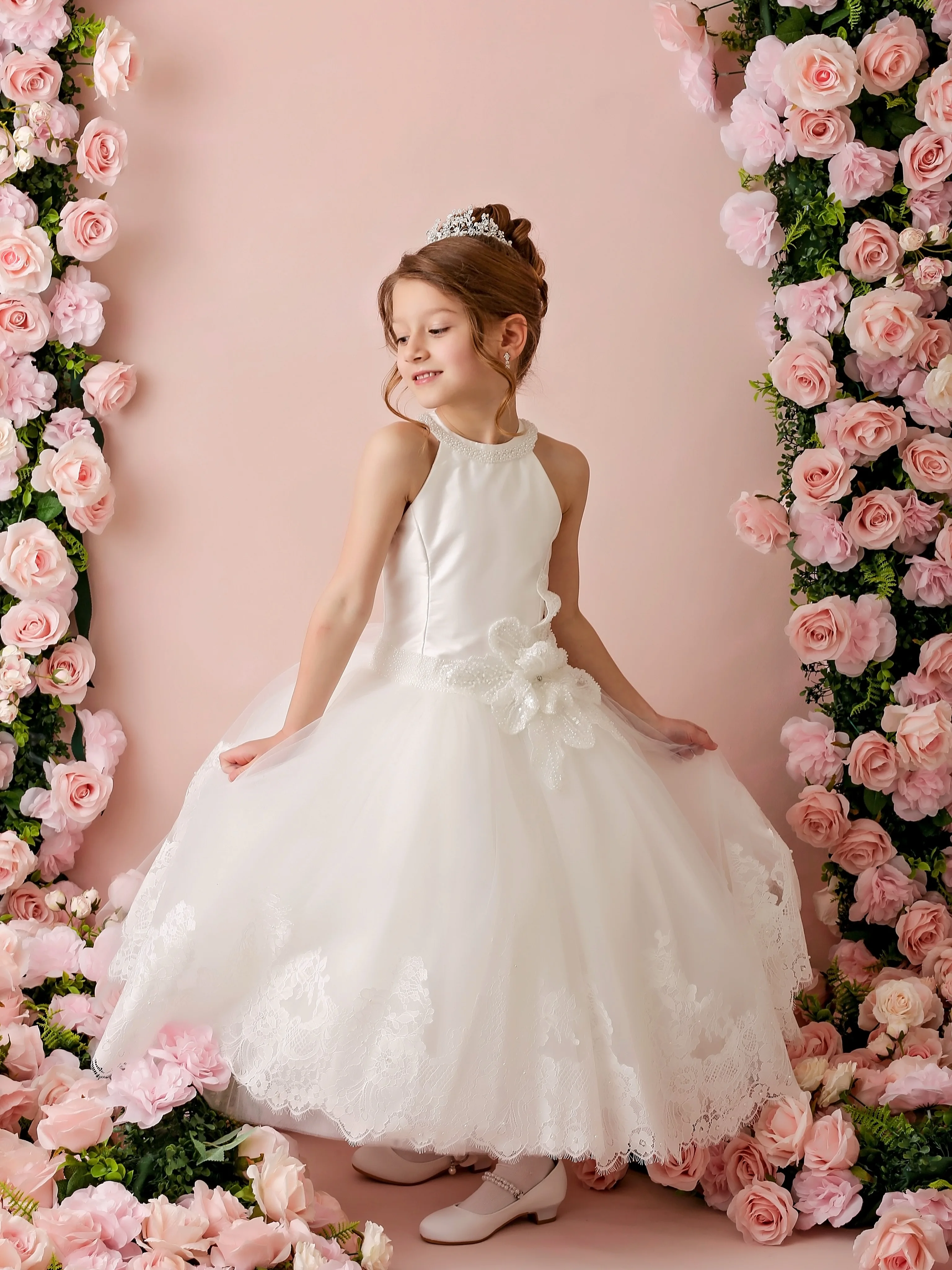 Princess White Flower Girl Dresses for Wedding Halter Puffy Ankle Length Kids Birthday Party First Communion Gown Custom