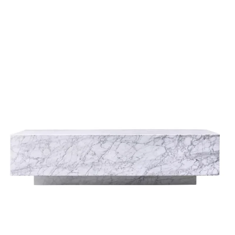 Luxury Carrara White Marble Nordic Designer  Large Plinths Coffee Table  Set  Centre Tables with Marble  Unique  Top  Pedestal