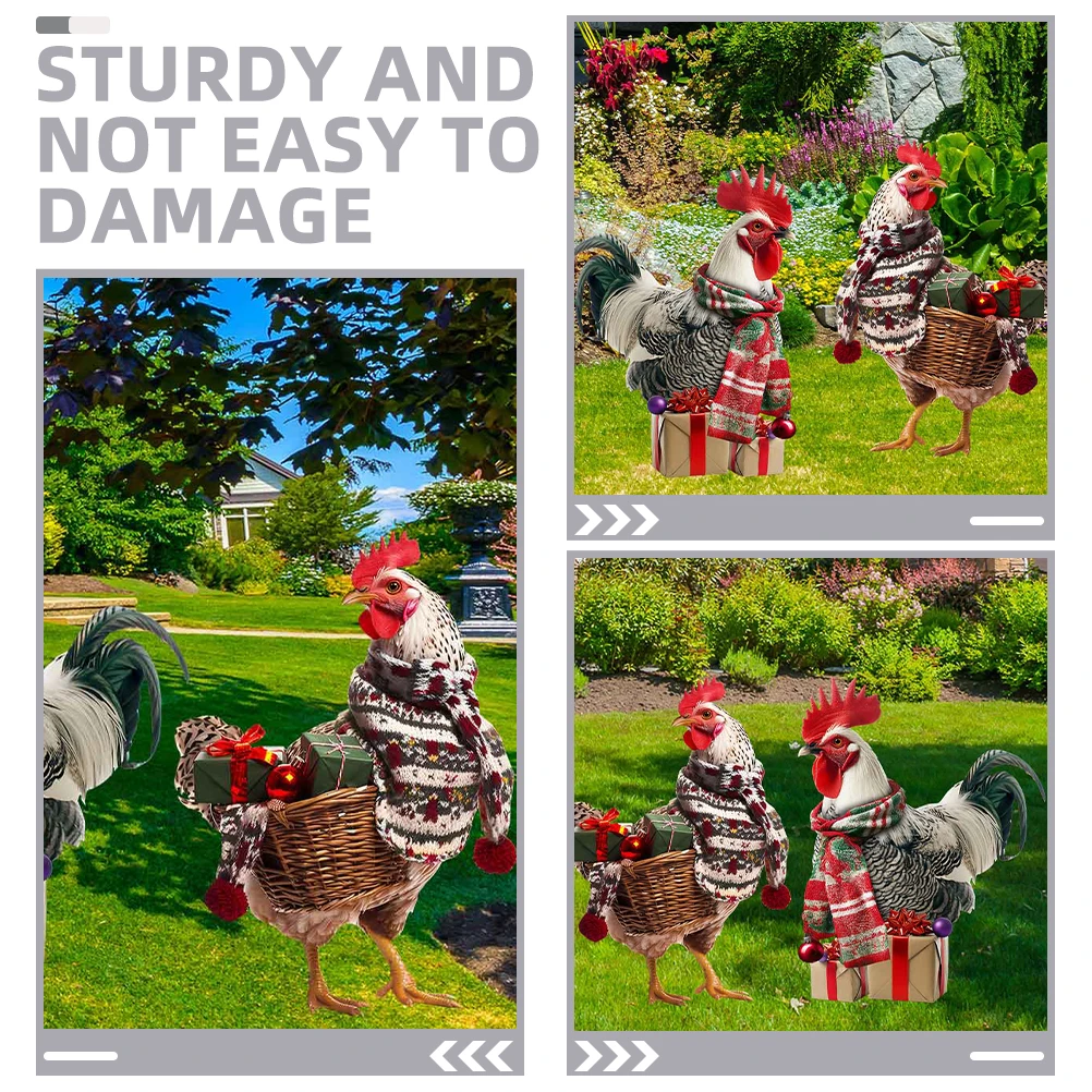 

2Pcs Iron Rooster Garden Stake Durable Lawn Ornament Yard Decoration Simulation Metal Garden Stake Metal Rooster Yard Decor