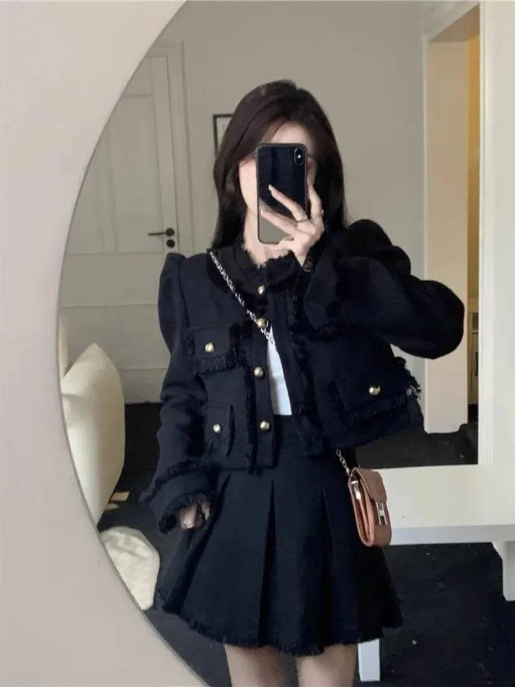 Insozkdg French Elegant Lady Short Suit Coat Skirt Two-piece Set 2024 Spring Autumn New Fashionable Suit Women Female Office