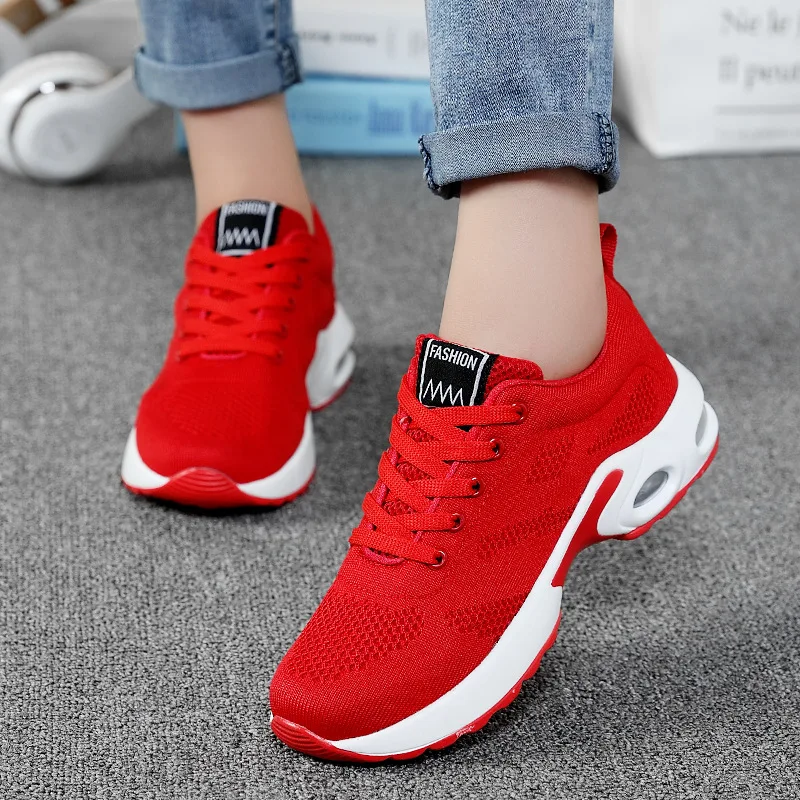 2022 Women\'s Running Shoes Summer Sneakers Women Breathable Mesh Outdoor Athletic Fly Weave Sport Shoes Light Sneaker high sole