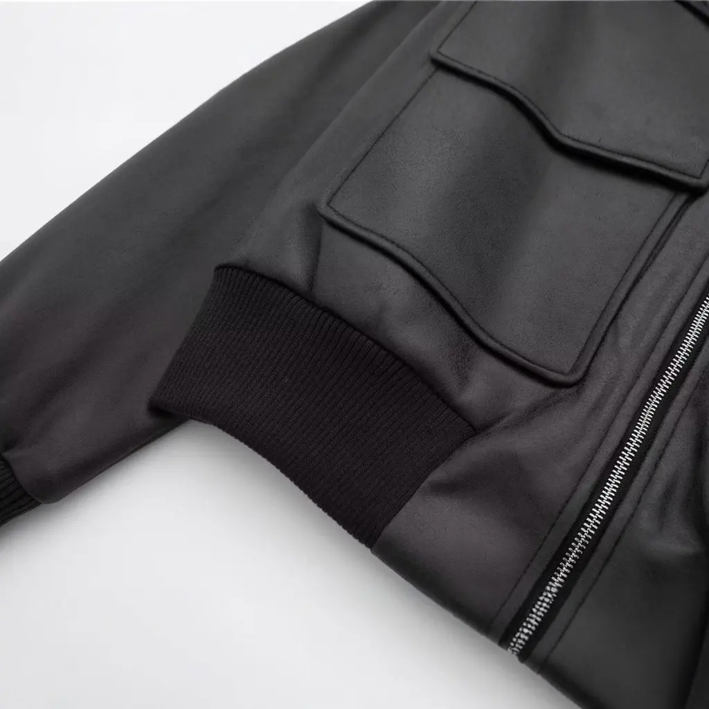 

Women's Fashion Imitation Leather Pilot Jacket Loose Coat Autumn Winter New Arrival Trade for Europe And USA