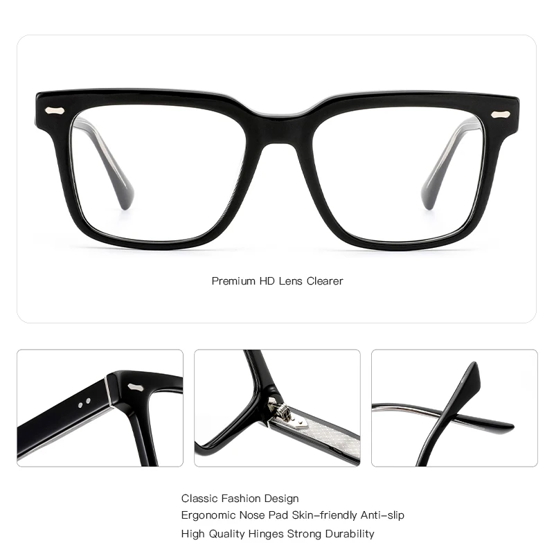 BLUEMOKY Fashionable acetate square prescription glasses, men's and women's rectangular progressive optics, photochromic myopia