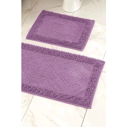 Anchor Home Cotton Toilet Seat Pad Bath Mat Set Rug Purple 2'li