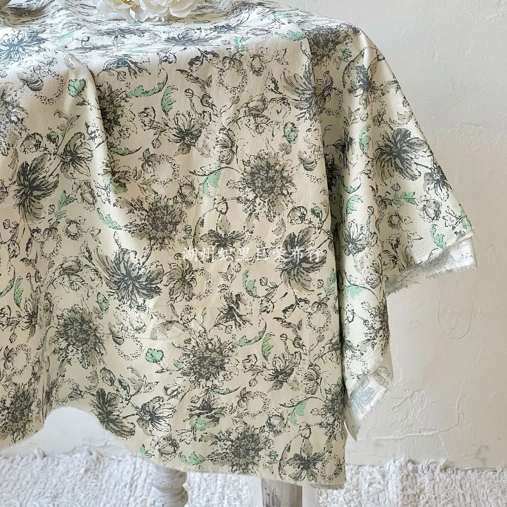 

145x50 см цифровой принт 40-х годов 100% темно-зеленое хлопковое платье с цветочным принтом для детей и женщин, ткань для шитья