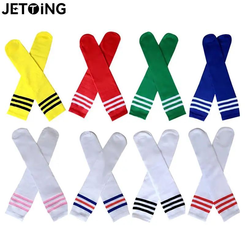 

1 Pair Solid Striped Heelless Knee-High Football Socks Kids Legging Stocking Soccer Baseball Dance Cheerleading Sports Socks