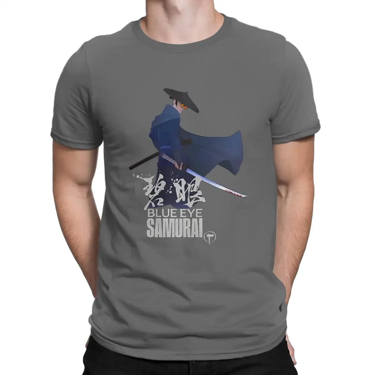 Hip Hop Gift Clothes Streetwear B-Blue Eye Samurai Cartoon Creative TShirt for Men Samurai Blue Cape Round Collar Basic T Shirt