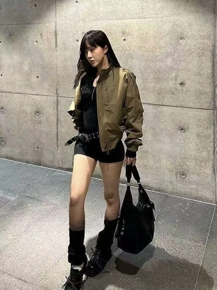 

Уличная одежда, шикарная женская куртка Y2k, пальто с длинными рукавами и карманами на молнии с принтом, тонкая повседневная винтажная верхняя одежда, осень 2024, субкультура