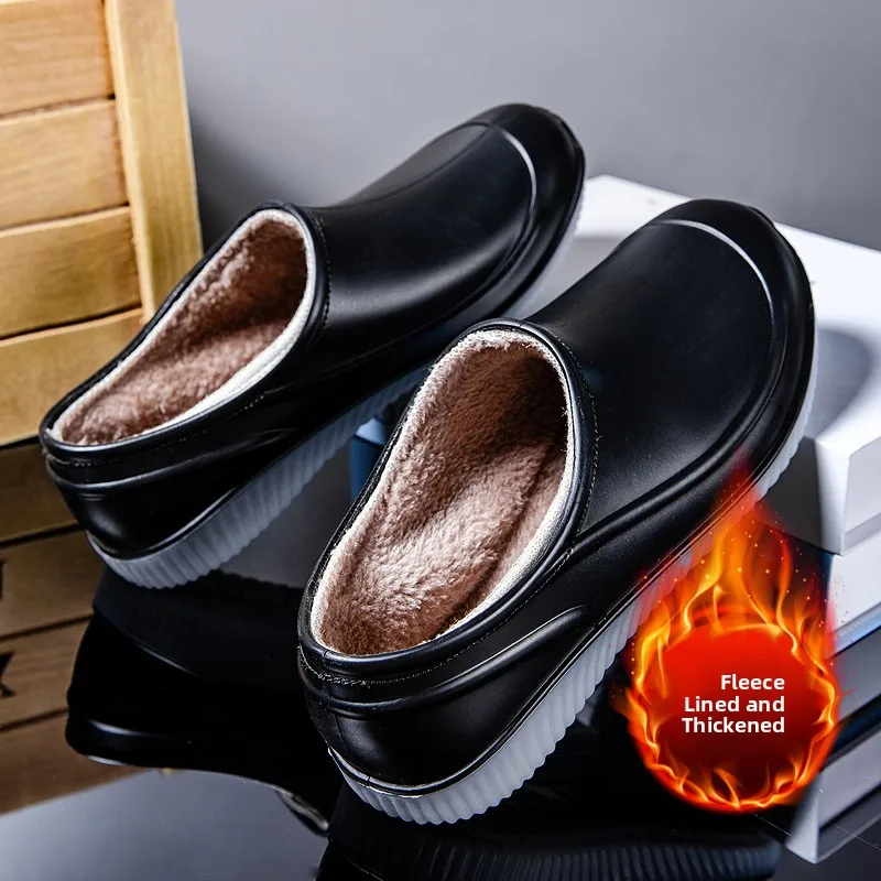 

Faionable ex Fce Lined Rain Boots Kitchen Anti-slip Soft Bot Waterproof oes Spring Autumn Winter All Season Wear