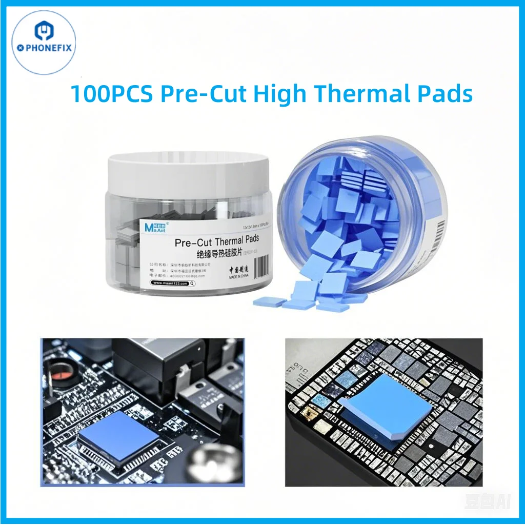 

MaAnt 100PCS Thermal Insulating Silicone Heat Dissipation Sheet for Phone Repair Notebook Motherboard CPU Repair Pre Cut Mat