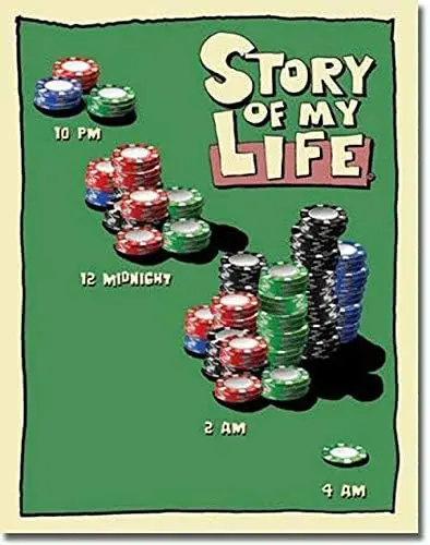 Retro Vintage Story of My Life Poker Night Gambling Gambler Humor Home Bar Pub Kitchen Restaurant Wall Deocr Plaque Signs 16x12i