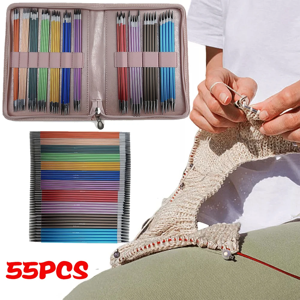 55 Pcs Knit Picks Double Pointed Aluminum Knitting Needles Set, 7.87