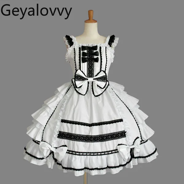 Lolita Gothic Retro Chiffon Lace Bow High Waist Mid-length Dress Japanese Sweet Cute Girl COS Ball Party Sleeveless Dress