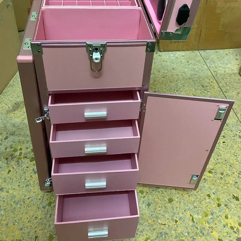 Lockable Makeup Train case with Foldable Nail Desk Nail Station Furniture Modern Manicure Table Salon Manicure Furniture