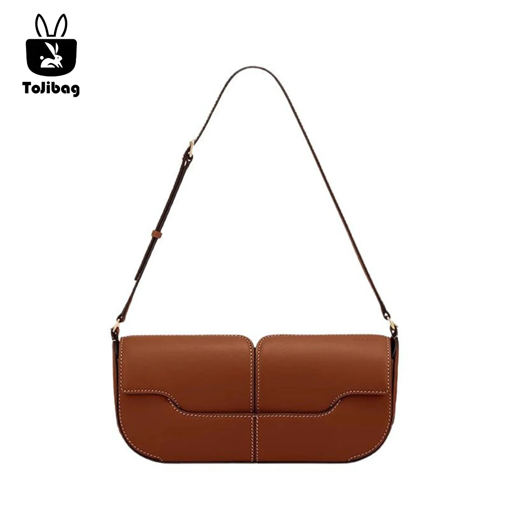 

2025 Luxury Genuine Leather Women's Baguette Bag Commuting Shoulder Bag Niche Designer Diagonal Cross Bag for Women Chic Handbag
