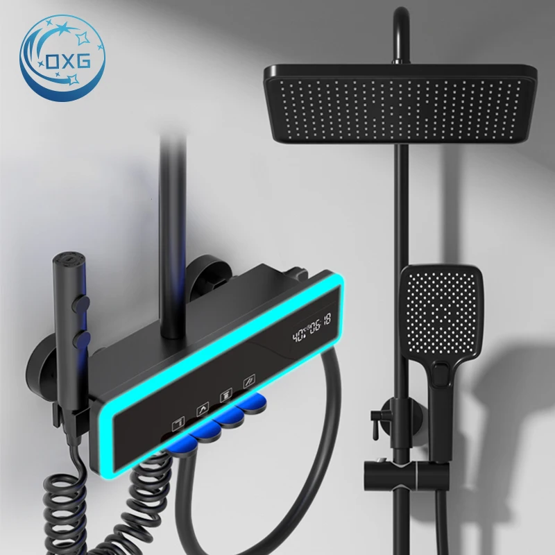 

Латунный термостатический смеситель для душа OXG, цифровой набор для душа, Набор смесителей для Дождевого душа, смеситель для ванны, набор для ванной комнаты, носик «Водопад»