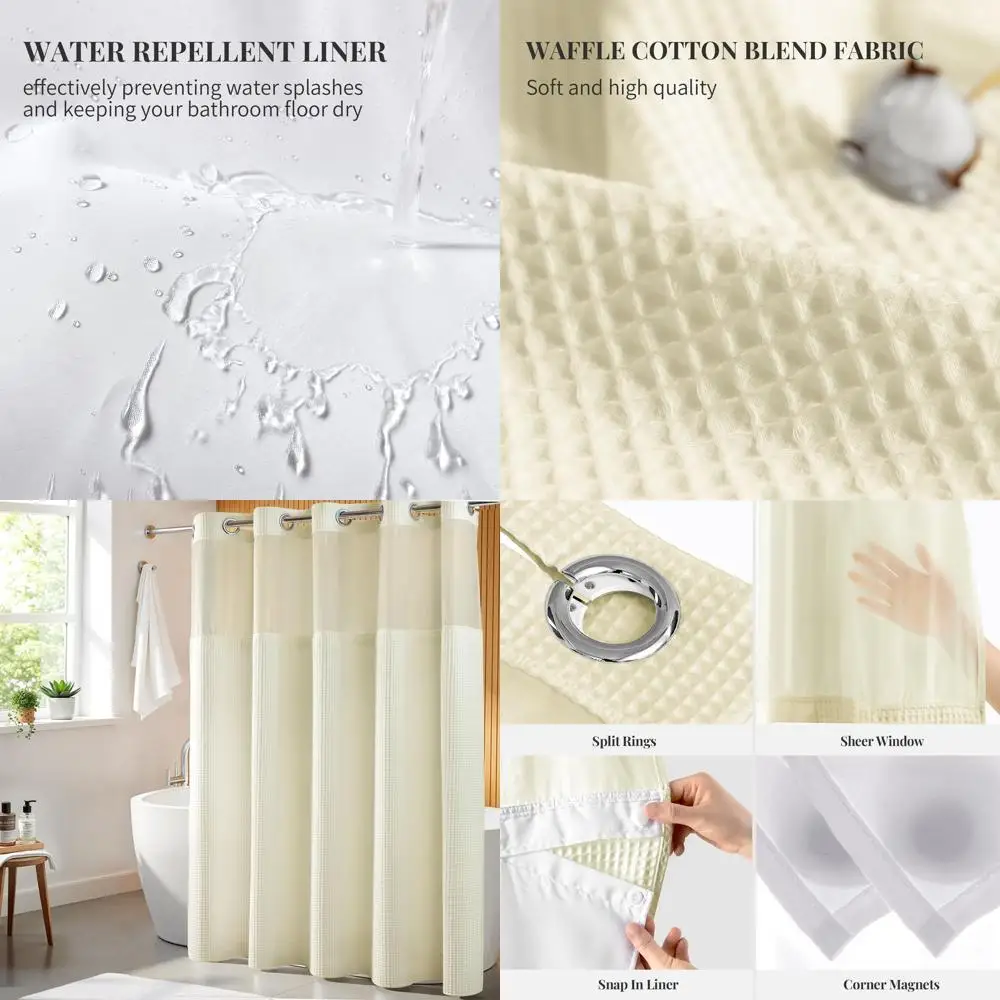 

Waffle Weave Cotton Shower Curtain Set with Snap-in Liner, 71x74