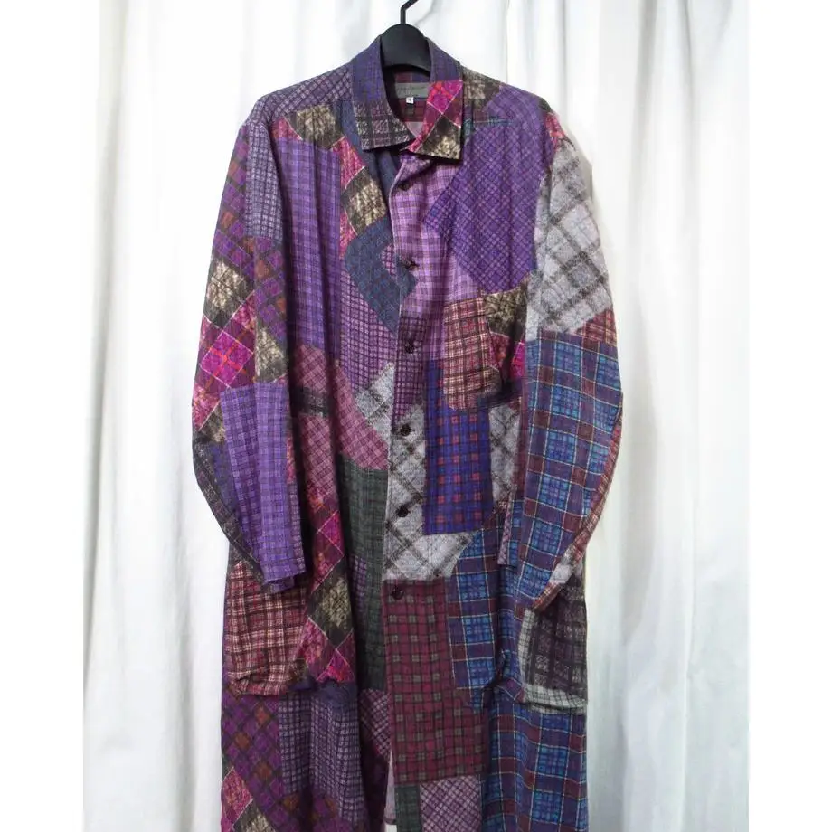 TOP-YAMAMOTO ® Pop style handcrafted checkered long trench coat with retro jacket style