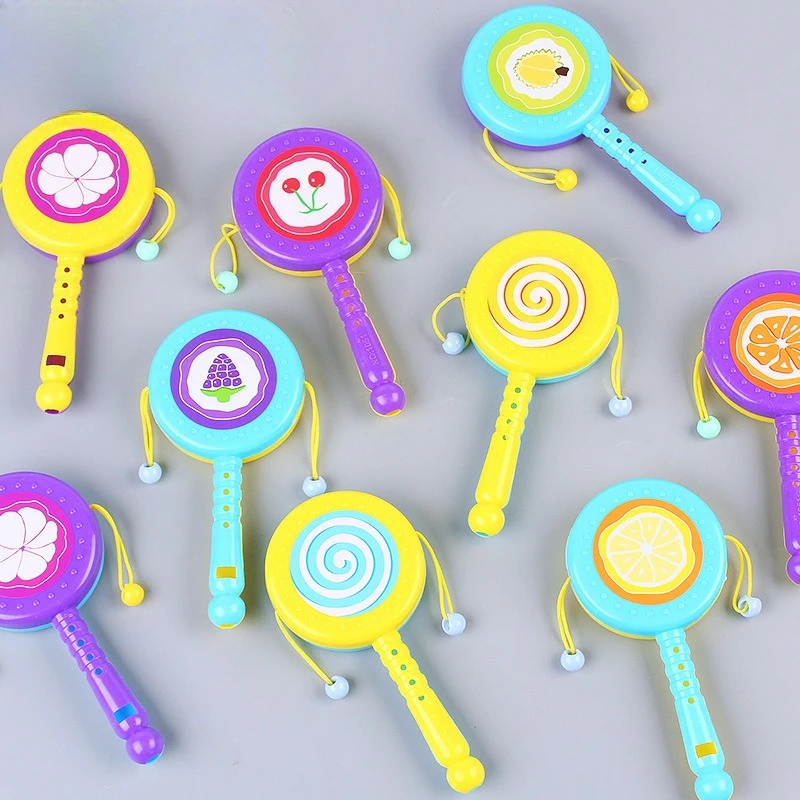 1PC 漫画動物ガラガラドラムスピンおもちゃベビープラスチックハンドドラムホイッスルおもちゃ子供の早期教育玩具ランダムな色