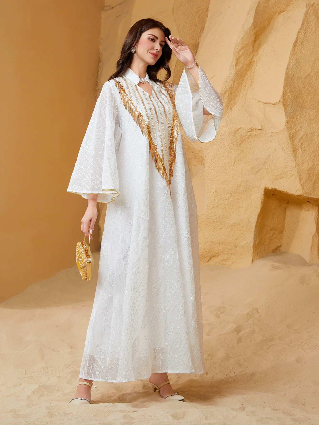 Middle Eastern Muslim Luxury Fashion Evening Dress Saudi Arabia Dubai Ramadan Dress Robe Mesh Embroidered Glitter Elegant