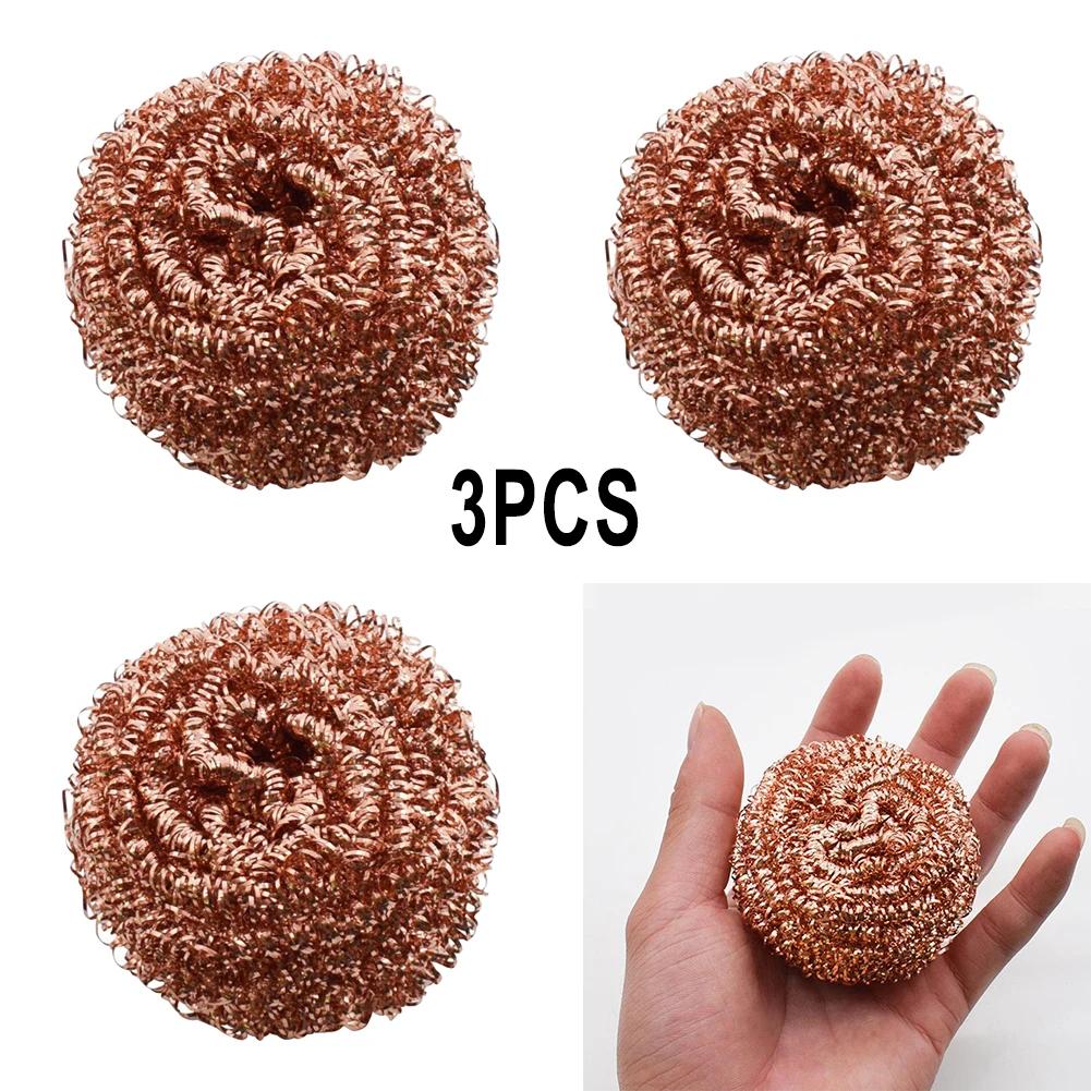 3 Pcs Coppers Coated Scourers Wire Cleaning Ball Sponge Ball Solder Tip Nozzle Cleaner Slag Remover Tools Home Cleaning Products