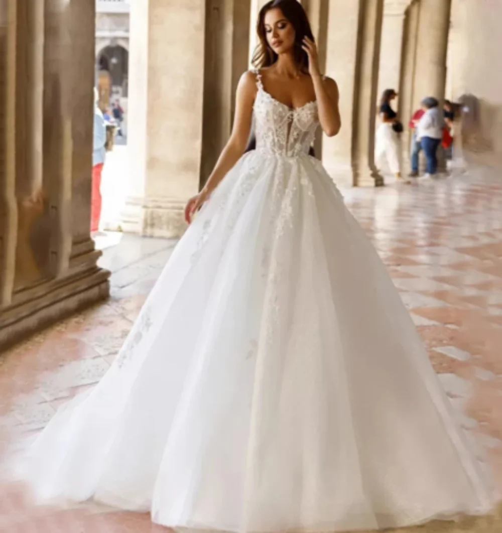 2024 New Elegant Sexy Off Shoulder Sleeveless Fluffy Princess Style Mopping Wedding Dresses  A-Line White Bridal Gowns فساتين سه