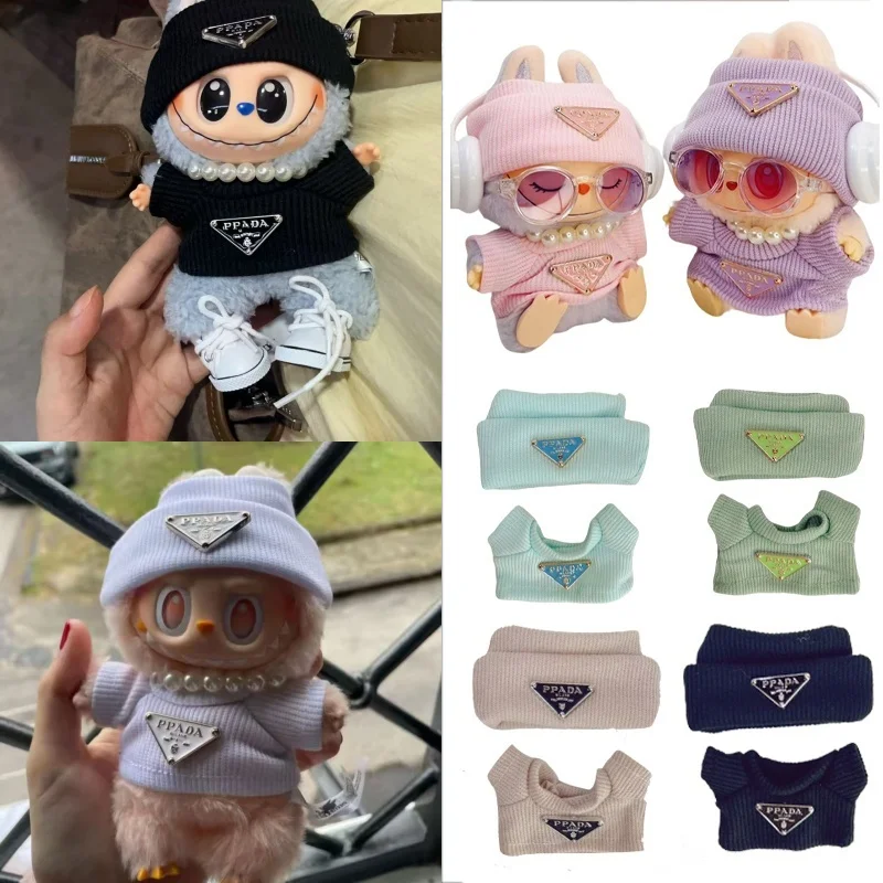 

Only Suitable For Labubu Doll Clothes With Hats Pearl Necklaces Knitted Sets For 15 17cm Doll Clothes Doll Accessories Doll Gift