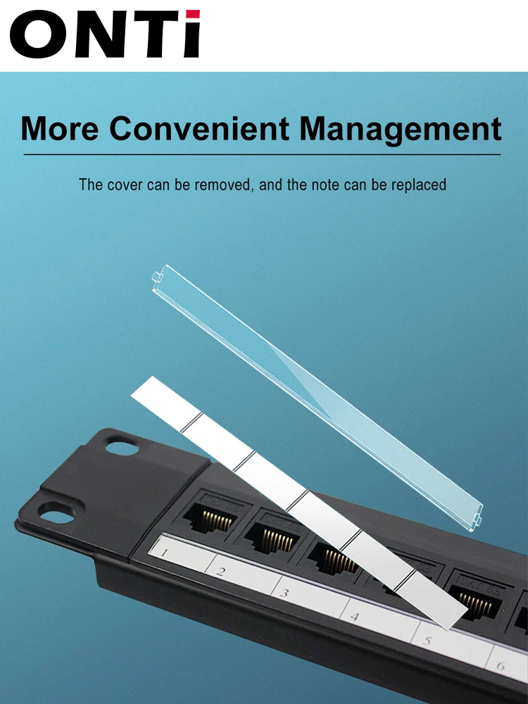 لوحة تصحيح Cat6 بمنفذ 24 منفذًا مع لوحة شبكة مثبتة على الرف بدون أدوات Keystone 1U مع ملصقات للكابلات المنظمة