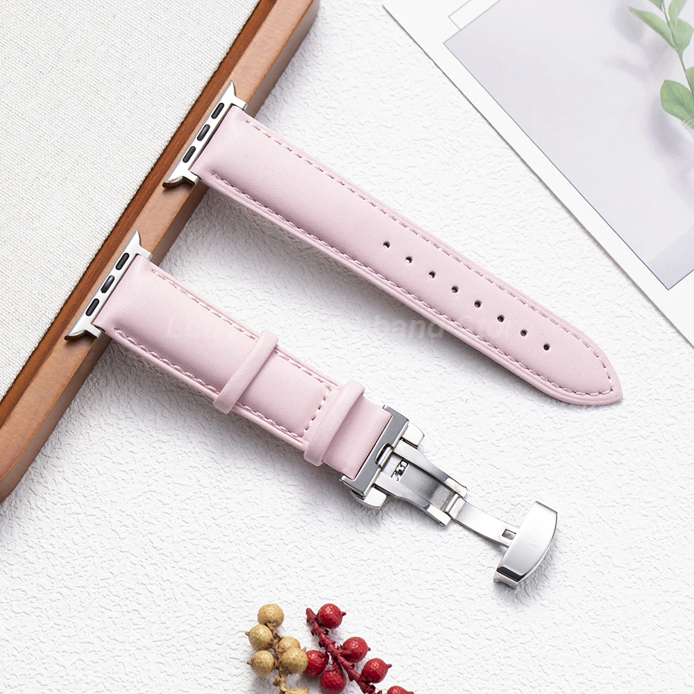 Elegantes, bequemes PU-Leder-Uhrenarmband für Apple Watch 1-11 Ultra SE mit Butterfly-Verschluss für iWatch 38-49 mm.