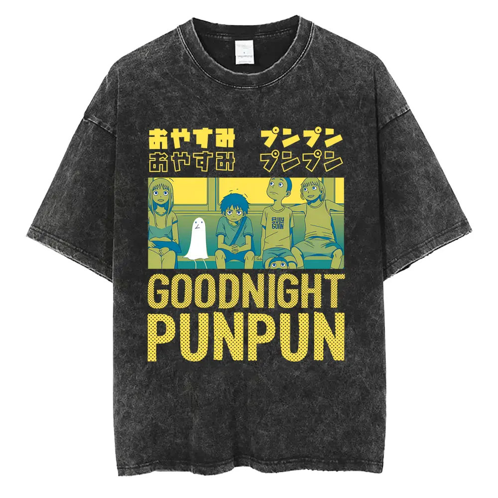Gewaschenes Vintage Anime Goodnight Punpun T-Shirt Oyasumi Punpun Merch T-Shirt Herren Damen Kleidung Cartoon Manga Oversized T-Shirts – Detail 3