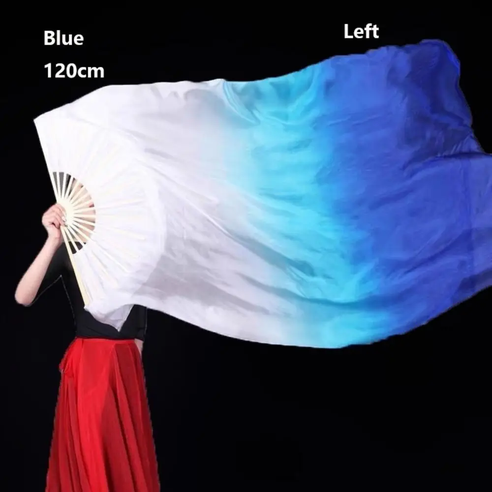 120/150/180cm Kid Women Belly Dancing Fan Tricolor Gradient Light Blue/Blue Practice Long Imitation Silk Fans Right&Left Hands