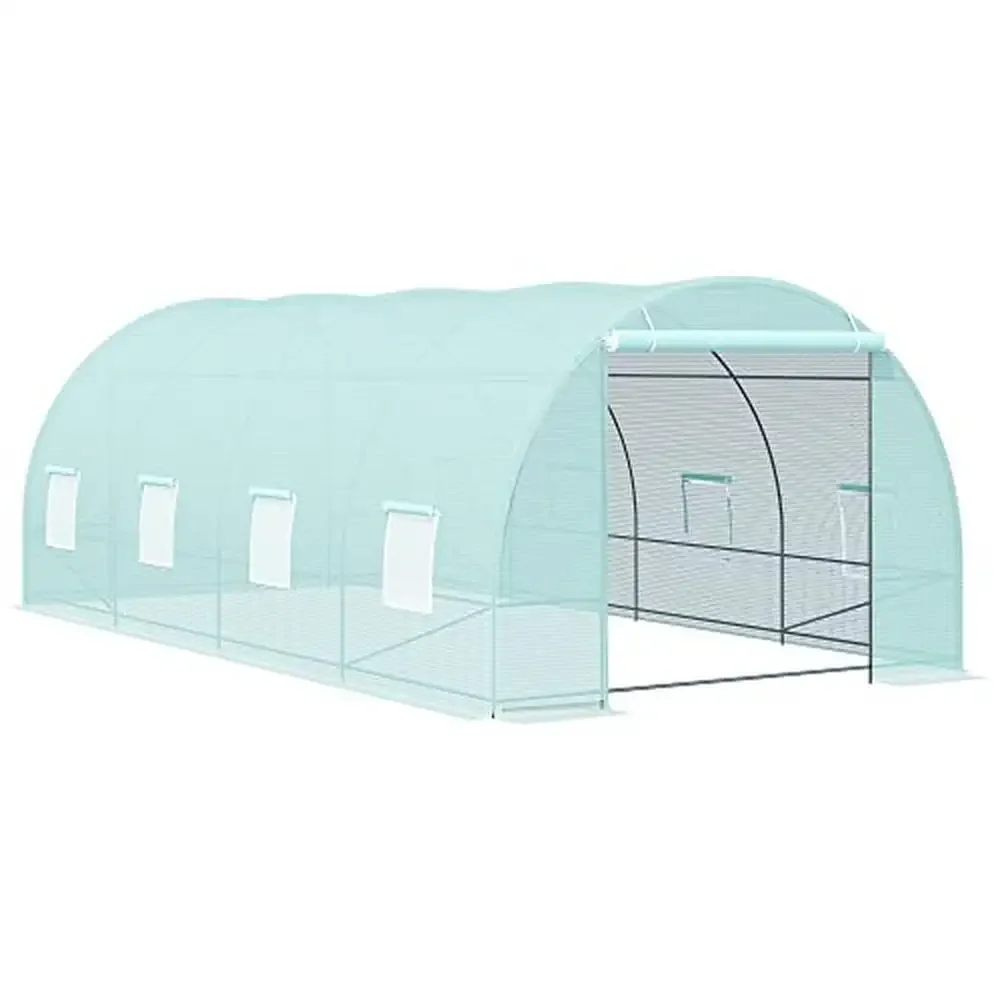 

Walk-in Greenhouse Kit 20'x10'x7' Steel Frame 8 Windows Roll-up Door Large Garden House