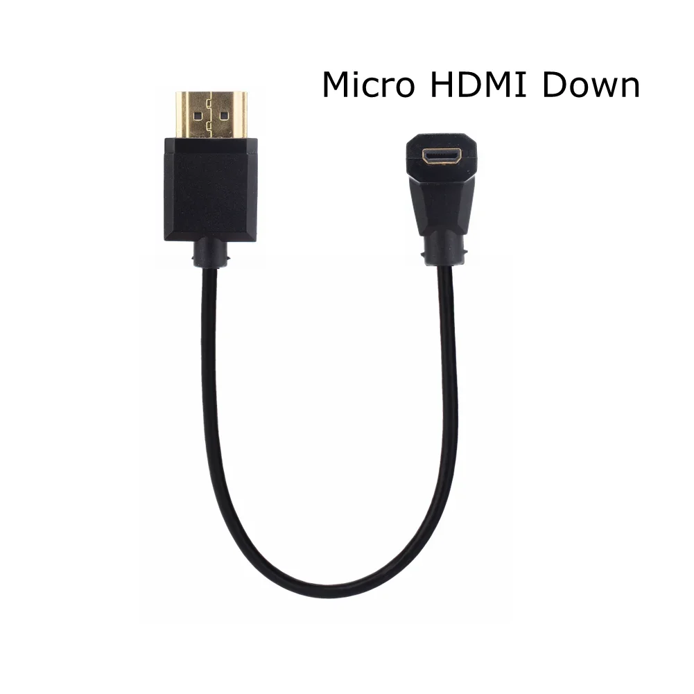 15CM Super cienki w dół lewego prawego kątowy Micro HDMI-kompatybilny do HDMI-2.0 męskiego HDTV cienkiego przenośnego krótki kabel lustrzanka 4K HD