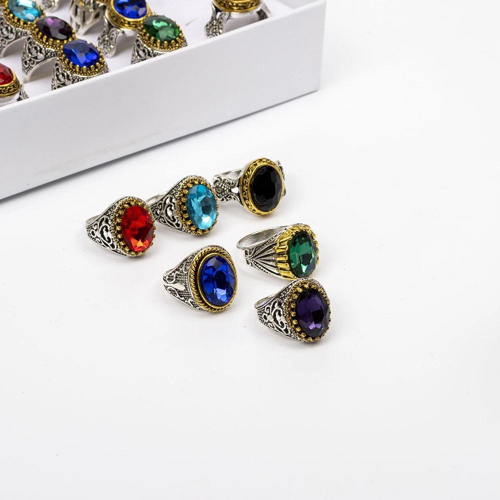 الجملة 20 قطعة/الوحدة خمر تقليد الأحجار الكريمة الزجاج منحوتة الزهور الهندسة خواتم مجوهرات للرجال النساء هدايا الحفلات
