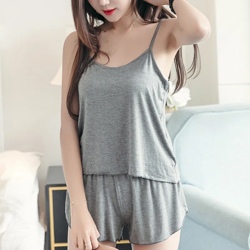 

Summer New Women's Comfortable Simple Tank Homewear Sleepwear Two-piece Loose-fit Shorts Suit Sleeveless Thin Material