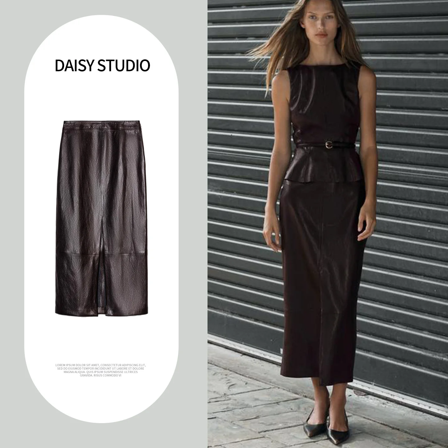 

Весенняя женская простая юбка-миди с высокой талией и разрезом, эффект искусственной кожи, прямая юбка-труба из полиэстера