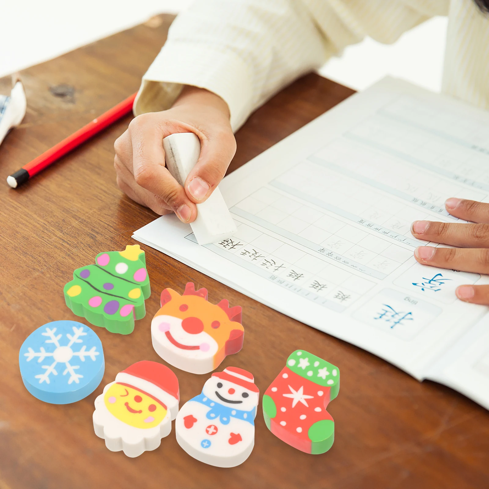 

10 Pcs Christmas Eraser Erasers Gift School Stationery Elk Cartoon Rubber Child