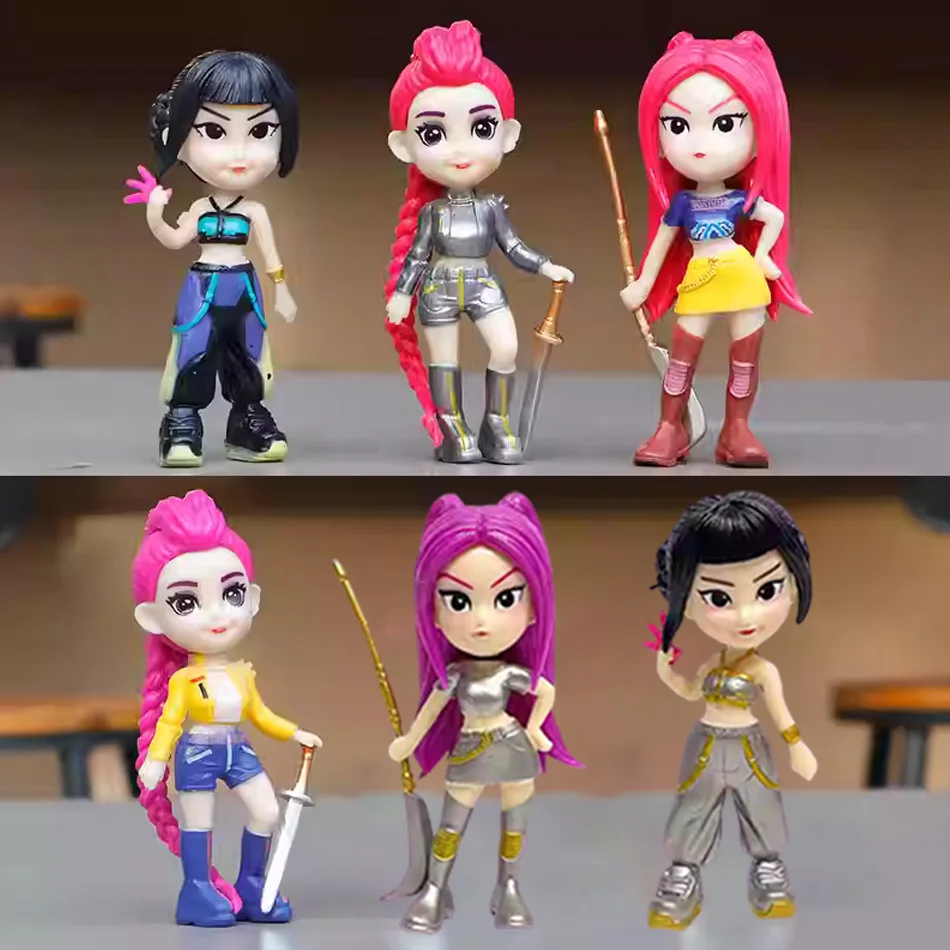 New Hot 6pcs/set with box Anime K-POP Demon Hunters Figure Rumis Miras Zoeys Toy Kids Doll For Kid Fans Gift box Ornament