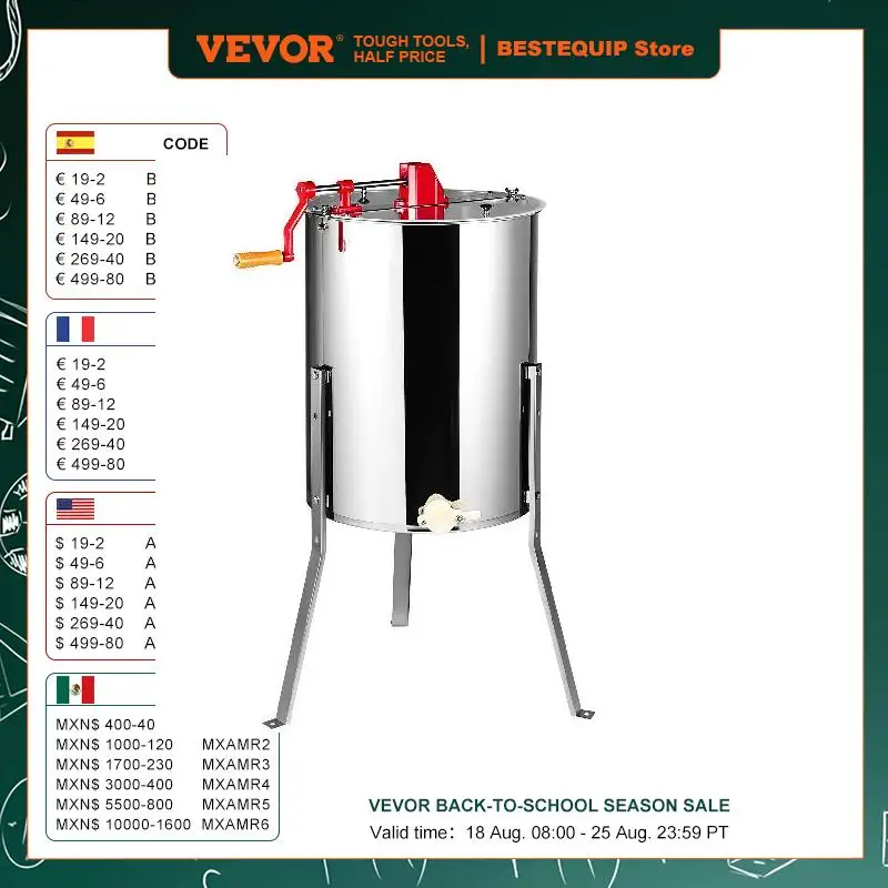 VEVOR Manual Honey Extractor 4/8 Frames Honey Spinner Extractor Stainless Steel Beekeeping Extraction Honeycomb Drum Spinner