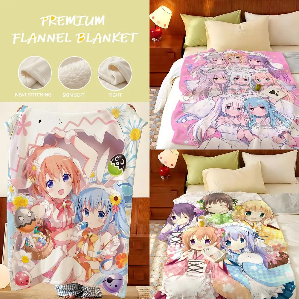 Anime I-Is t-the O-Order a-a R-Rabbit Throw Flannel Throw Blanket, Lightweight Cozy, Durable Washable cute Cool