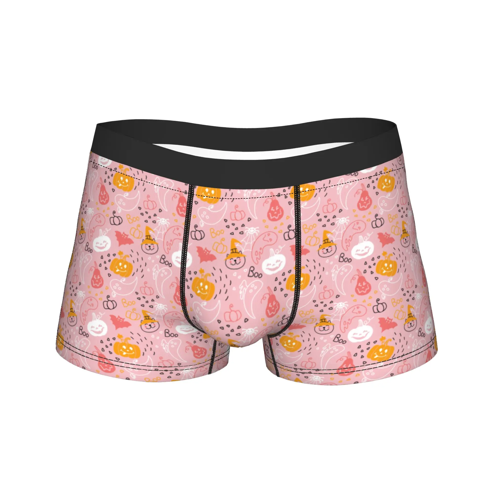Man Cartoon Halloween Ghost Pumpkin Long Underwear  Fashion Boxer Briefs Shorts Panties Male Mid Waist Underpants Plus Size